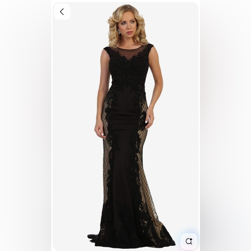 Royal Queen - RQ7626 Embroidered Illusion
Dress Elegant Black Lace Evening Gown